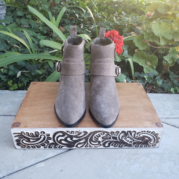 Stylish Marc Fisher Suede Harness Booties - Picture 3 of 10